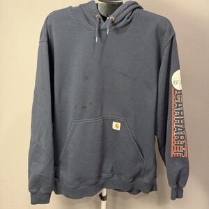 Carhartt Hoodie Mens XL Blue Original Fit Sleeve Logo Pullover Workwear Graphic